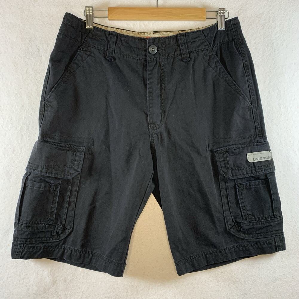 Vintage Union Bay Mens Cargo Shorts Sz 33 Black Y2K Streetwear Grunge Logo‎